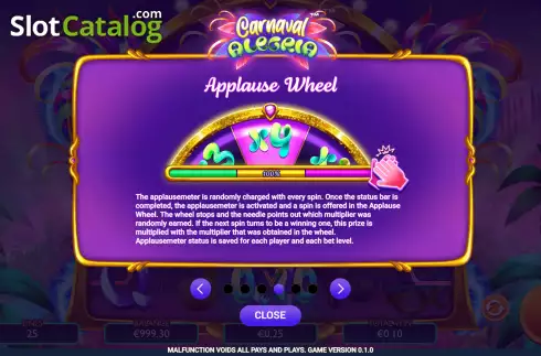 Bonus Wheel screen. Carnaval Alegria slot