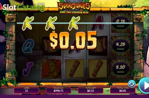 Win screen. Spin Jones and the Golden Idol slot