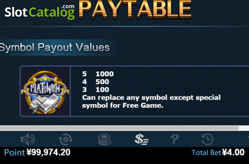 Paytable 1. Platinum (Virtual Tech) slot
