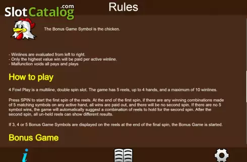 Game Rules screen. 4 Fowl Play slot
