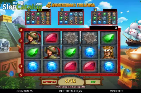 Reels screen. 4 Montezuma's Treasure slot