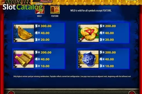 Paytable 2. Bruce Lee slot