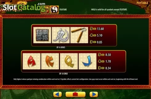 Paytable 2. Bruce Lee Dragon's Tale slot
