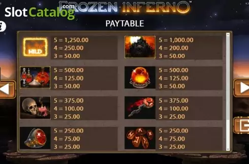 Paytable 2. Frozen Inferno slot