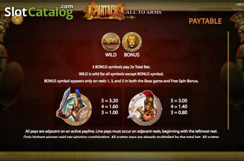 Paytable 1. Spartacus Call to Arms slot