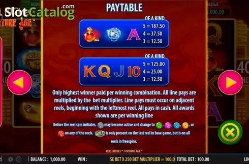 Paytable 2. Reel Riches Fortune Age slot