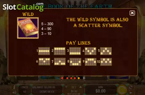 PayLines screen. The Book of The Earth slot