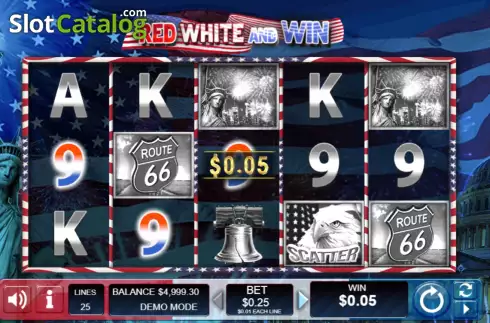 Win screen. Red White and Win slot