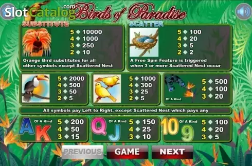 Ekran2. Birds Of Paradise (Wager Gaming) yuvası