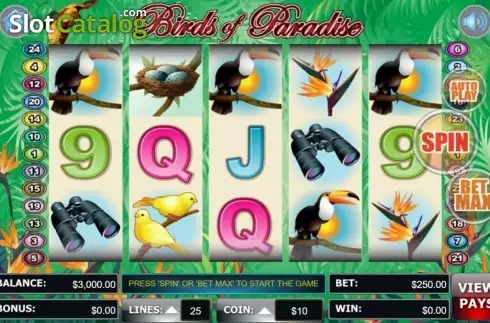 Écran5. Birds Of Paradise (Wager Gaming) Machine à sous