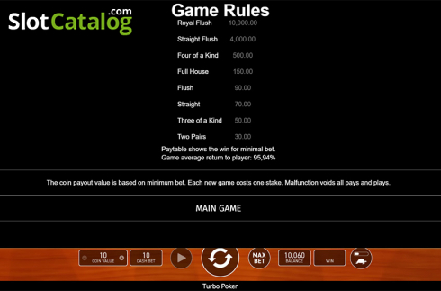 画面9. Turbo Poker カジノスロット