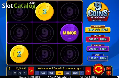 Reels Screen. 9 Coins Extremely Light slot