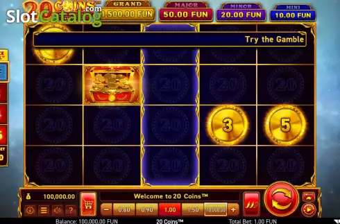 Game Screen. 20 Coins slot