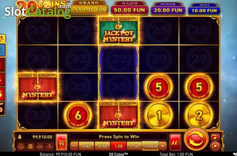 Gameplay Screen. 20 Coins slot