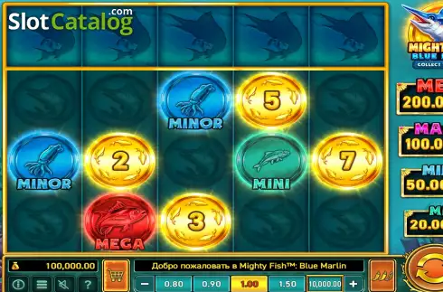Game screen. Mighty Fish: Blue Marlin slot