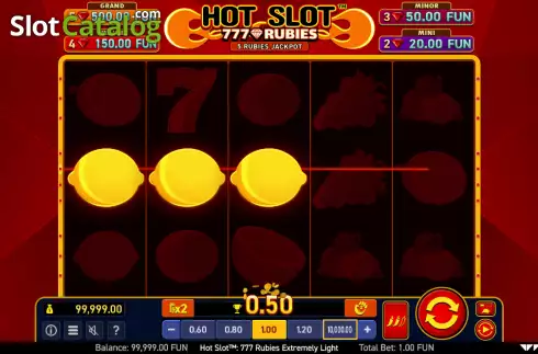 Win screen. Hot Slot: 777 Rubies Extremely Light slot