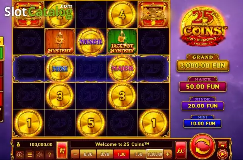 Game Screen. 25 Coins slot