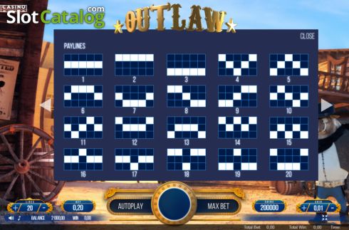 Paylines screen. Outlaw (We Are Casino) slot