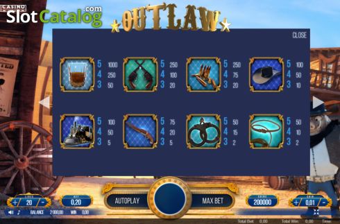 Paytable screen. Outlaw (We Are Casino) slot