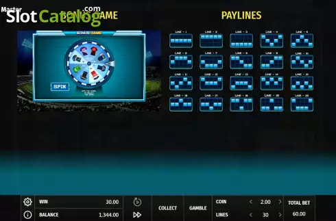 Paylines screen. Cricket Masters slot
