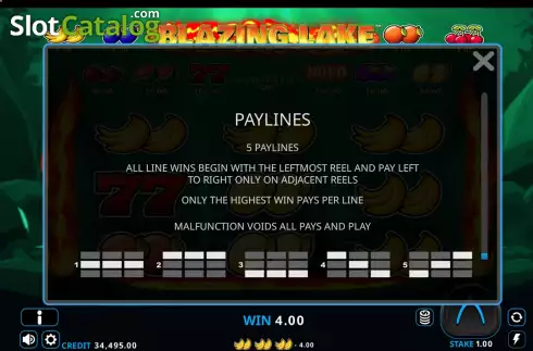 PayLines screen. Blazing Lake slot
