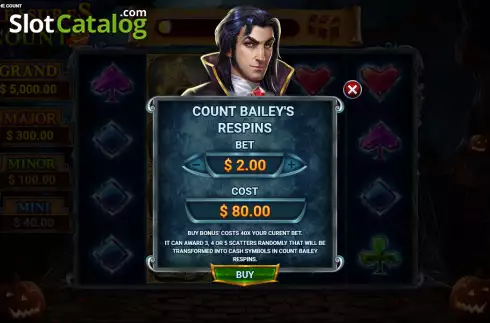 Buy feature screen. Treasures of the Count slot