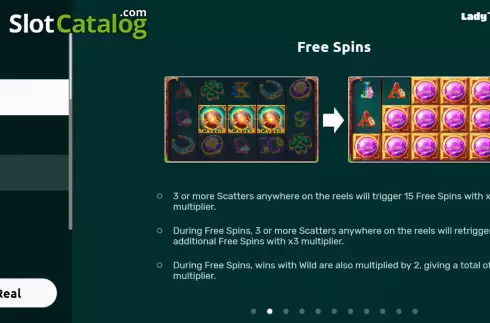 Free Spins screen. Lady's Magic Charms slot