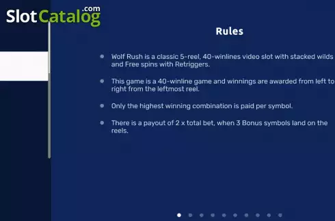 Game Rules screen. Wolf Rush slot