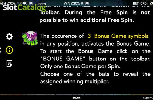 Bonus game screen. Super Creeps slot