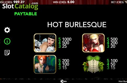 Paytable 1. Hot Burlesque slot