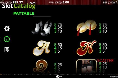 Paytable 2. Hot Burlesque slot