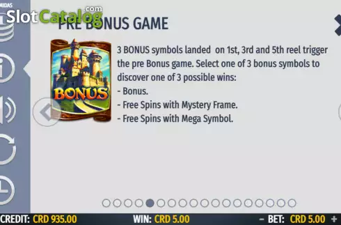Bonus game screen. King Midas slot