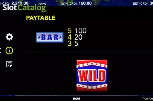 Paytable screen 3. True American slot