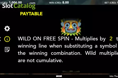Wild multipliers screen. Into The Wilds slot