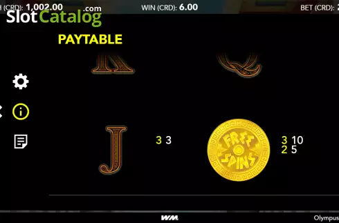 Paytable screen 3. Olympus Reels slot