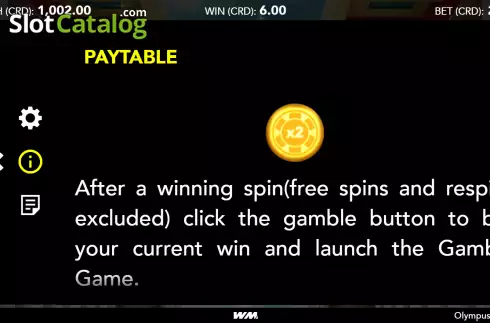 Gamble Game screen. Olympus Reels slot