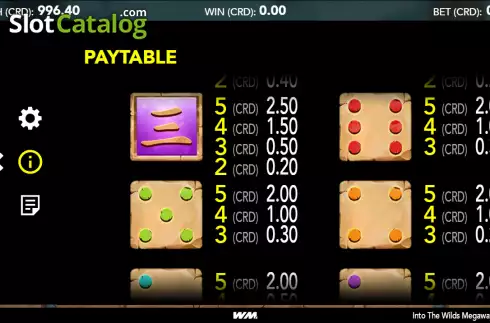 Paytable screen 2. Into The Wilds Megaways Dice slot