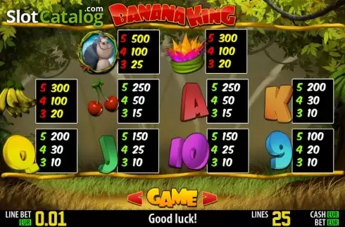 Paytable 1. Banana King HD slot