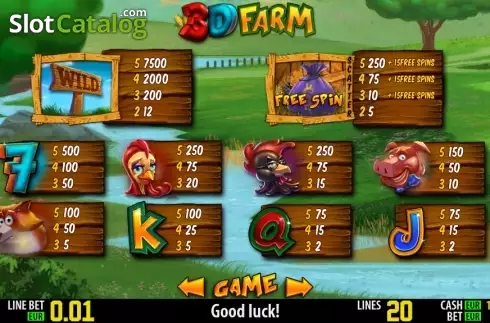 Paytable 1. 3D Farm HD slot