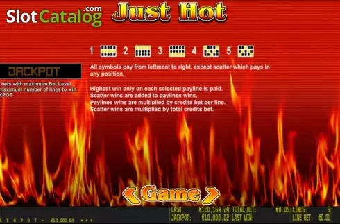 Paytable 2. Just Hot HD slot
