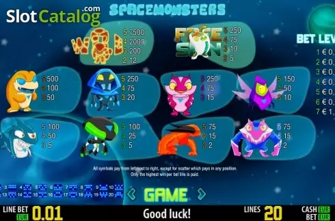 Paytable 1. Space Monsters HD slot