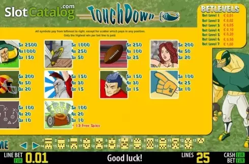 Paytable 1. Touch Down HD slot