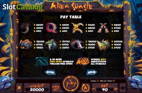 Paytable . Alien Jungle slot