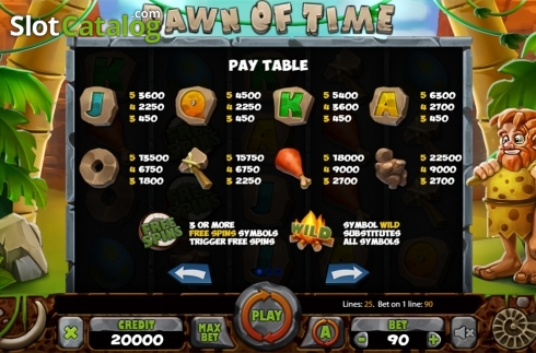 Paytable . Dawn of Time slot