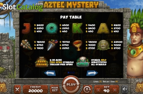 Paytable. Aztec Mystery (X Card) slot