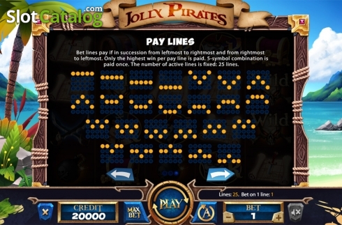 Paytable 3. Jolly Roger (X Card) slot