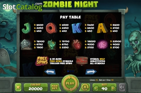 Paytable . Zombie Night slot