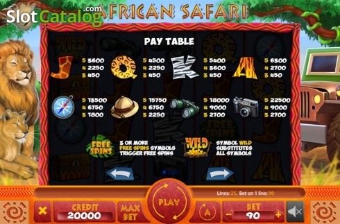 Paytable . African Safari (X Card) slot