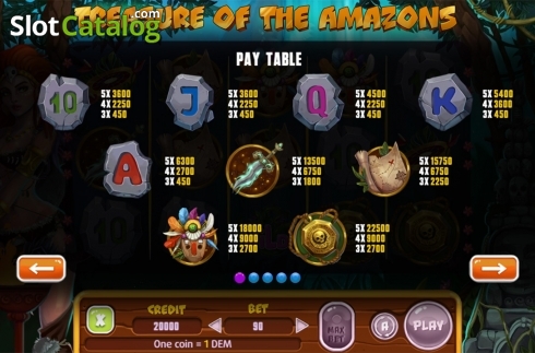 Paytable . Treasure Of The Amazons slot