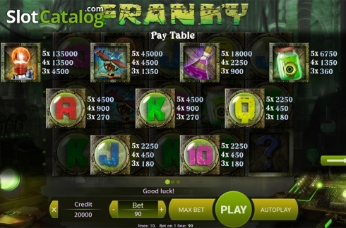 Paytable . Franky slot